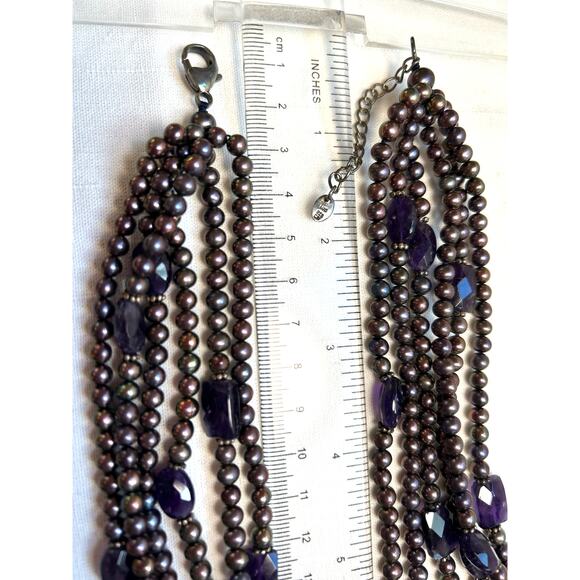 Lucas Lameth 925 Multistrand Purple Freshwater Pearl Amethyst Necklace 114 grams - Picture 7 of 10